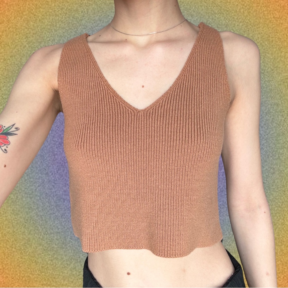 Women's Tan Knit Sleeveless Top